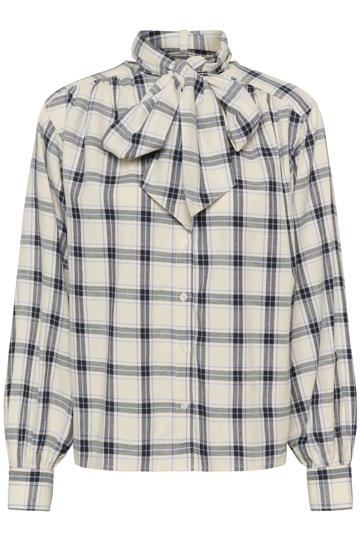Yanina Dark Navy & Cream Checked Shirt with Neck Tie - Part Two