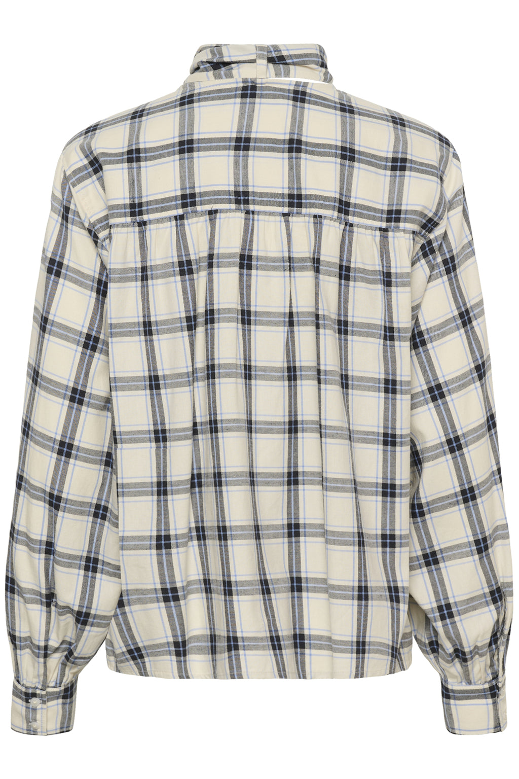 Yanina Dark Navy & Cream Checked Shirt with Neck Tie - Part Two
