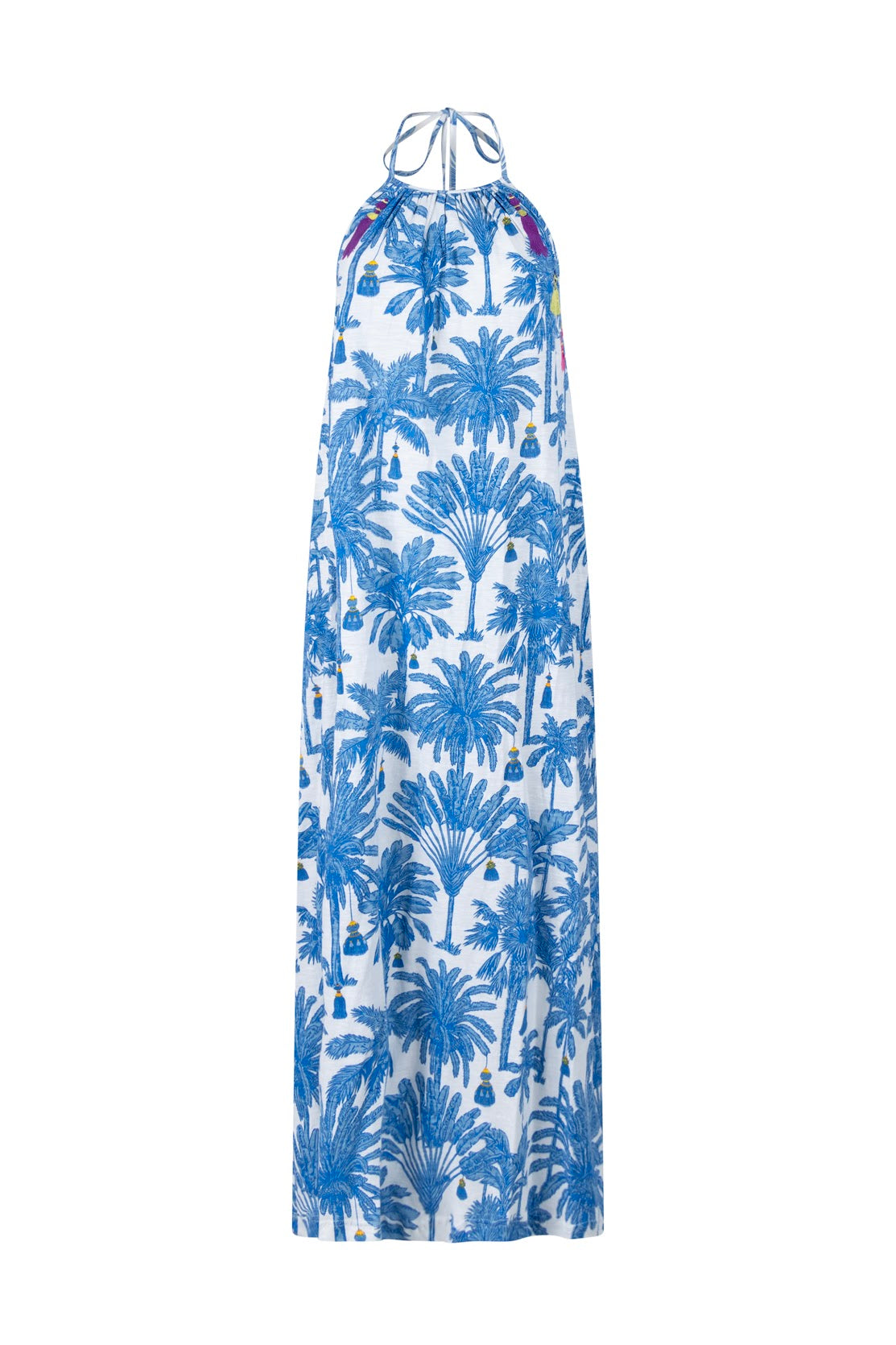 Place Du Soleil S26302 White/Blue Tassel Halter Neck Dress
