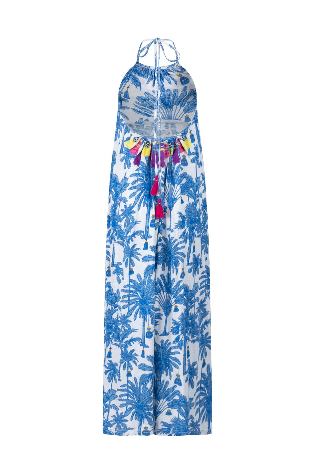 Place Du Soleil S26302 White/Blue Tassel Halter Neck Dress