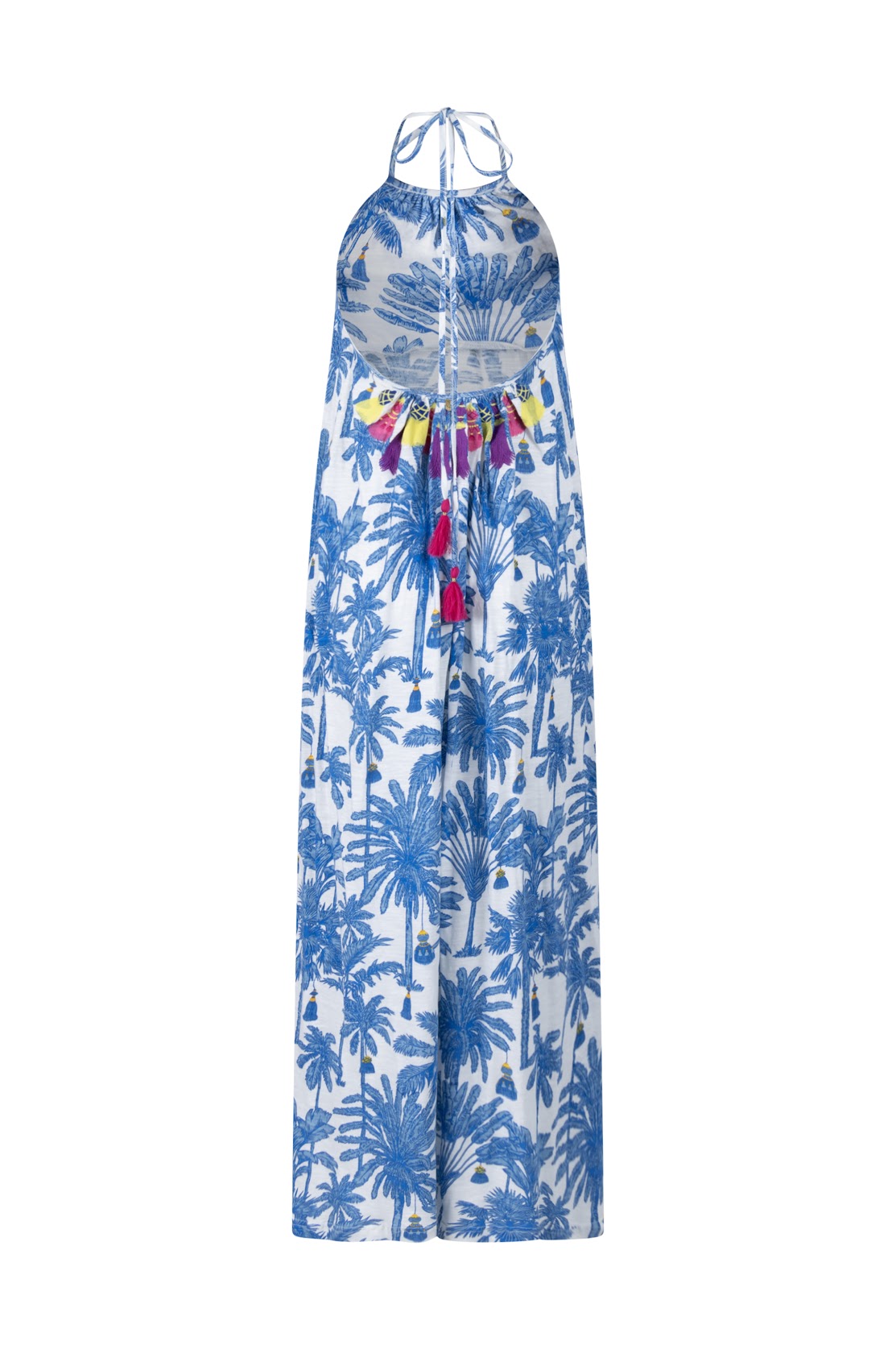 Place Du Soleil S26302 White/Blue Tassel Halter Neck Dress