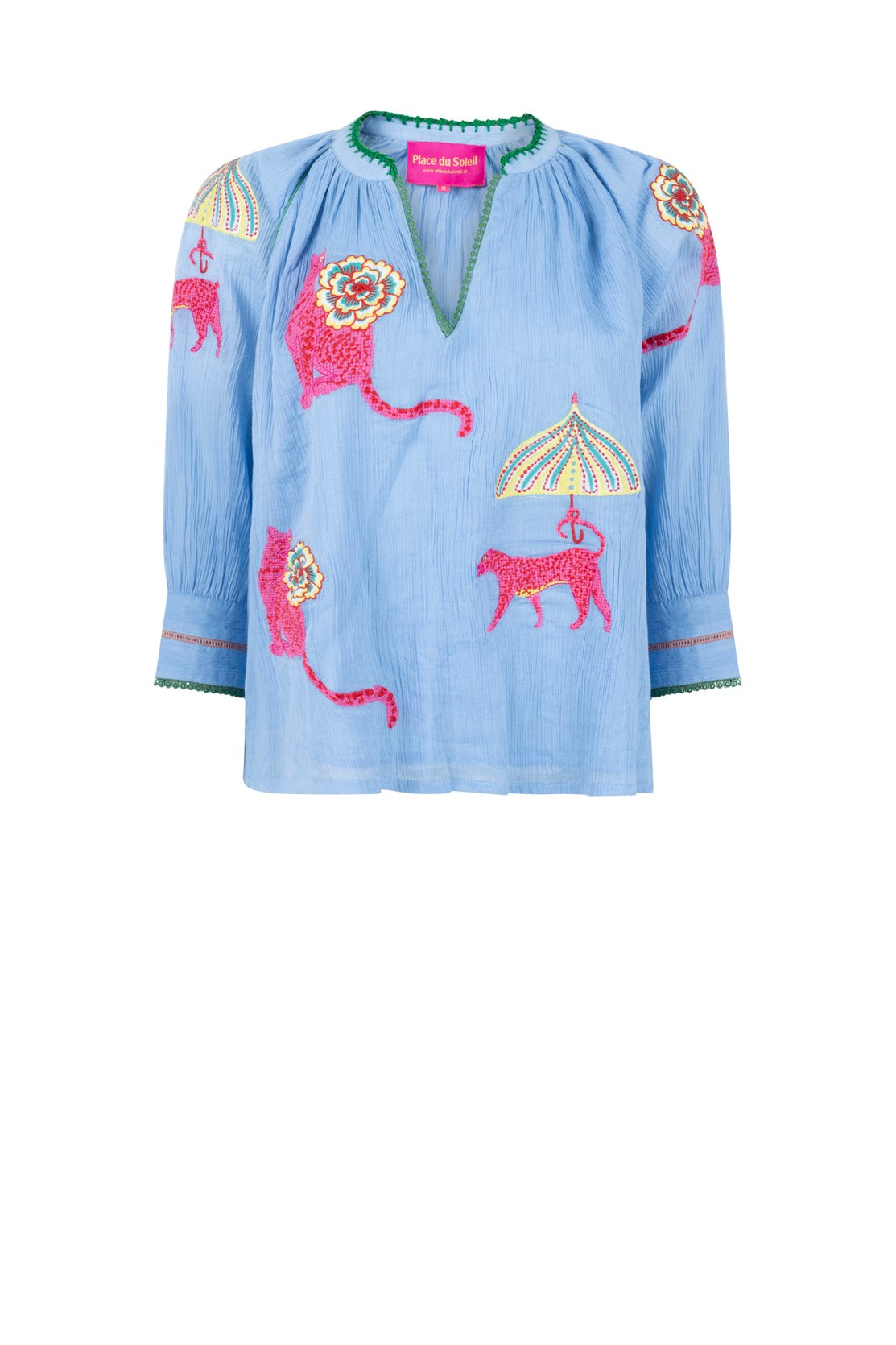 Place du Soleil S26311 Pale Blue Blouse with pink cats