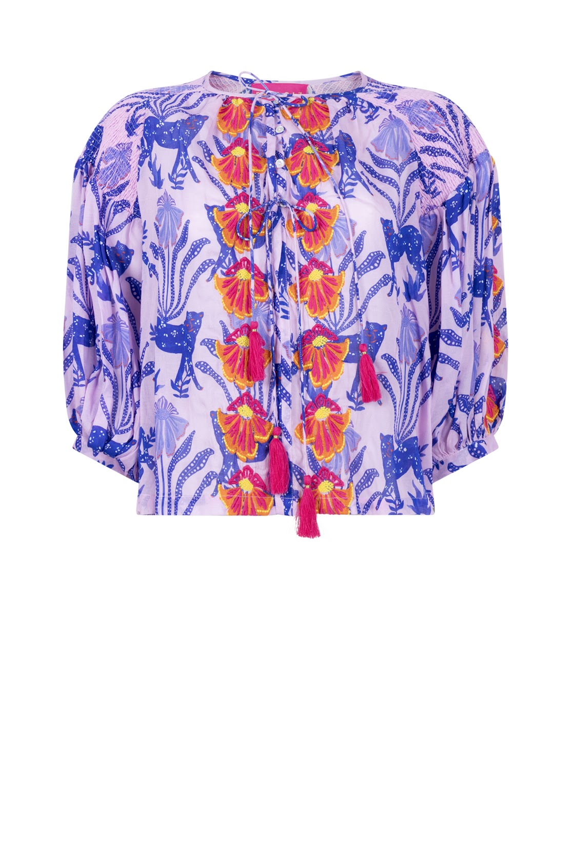 Place Du Soleil S26334 Indigo/Pink Embroidered Top