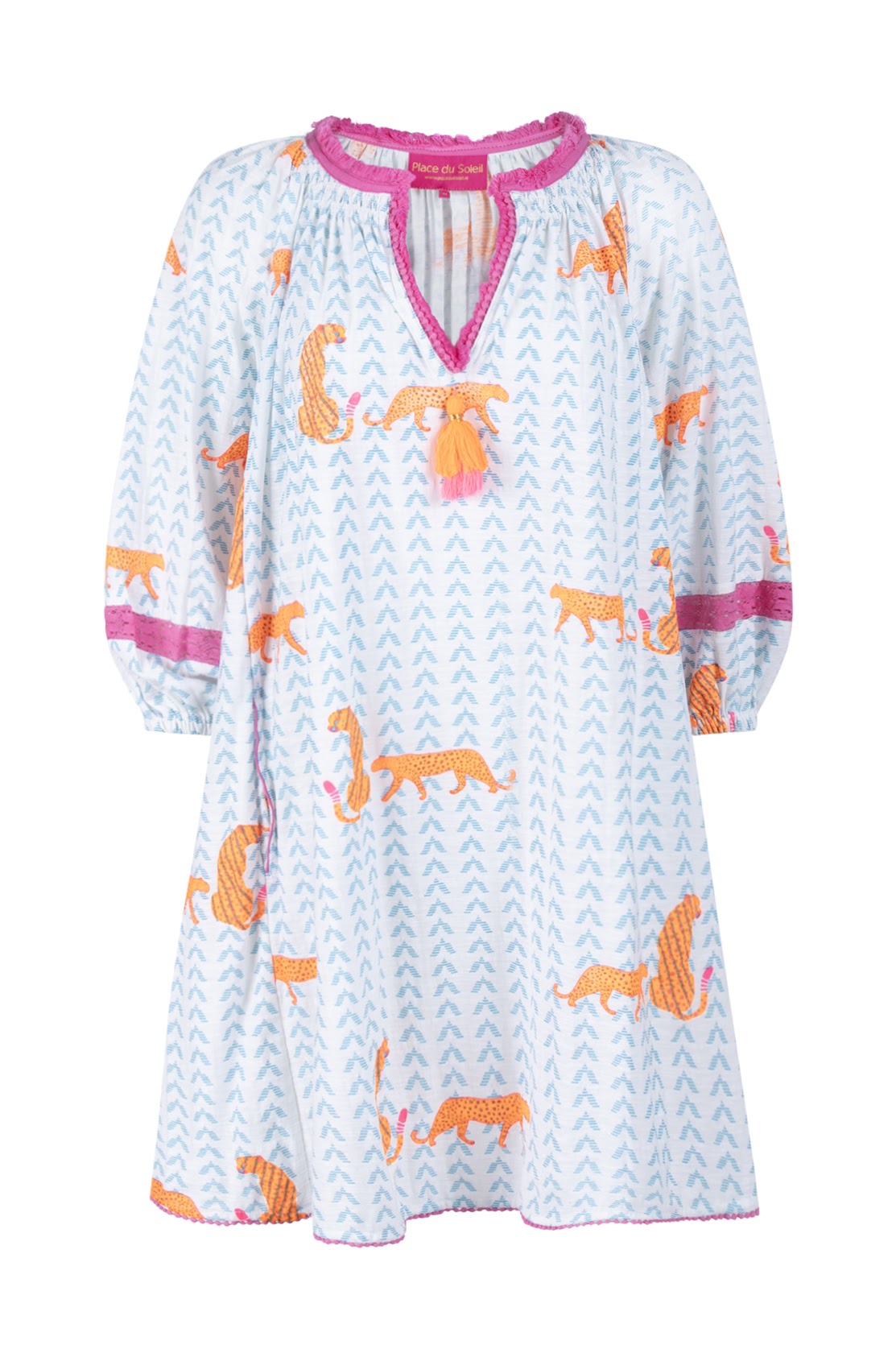 Place Du Soleil S26418 Blue/White Dress with Leopard detail