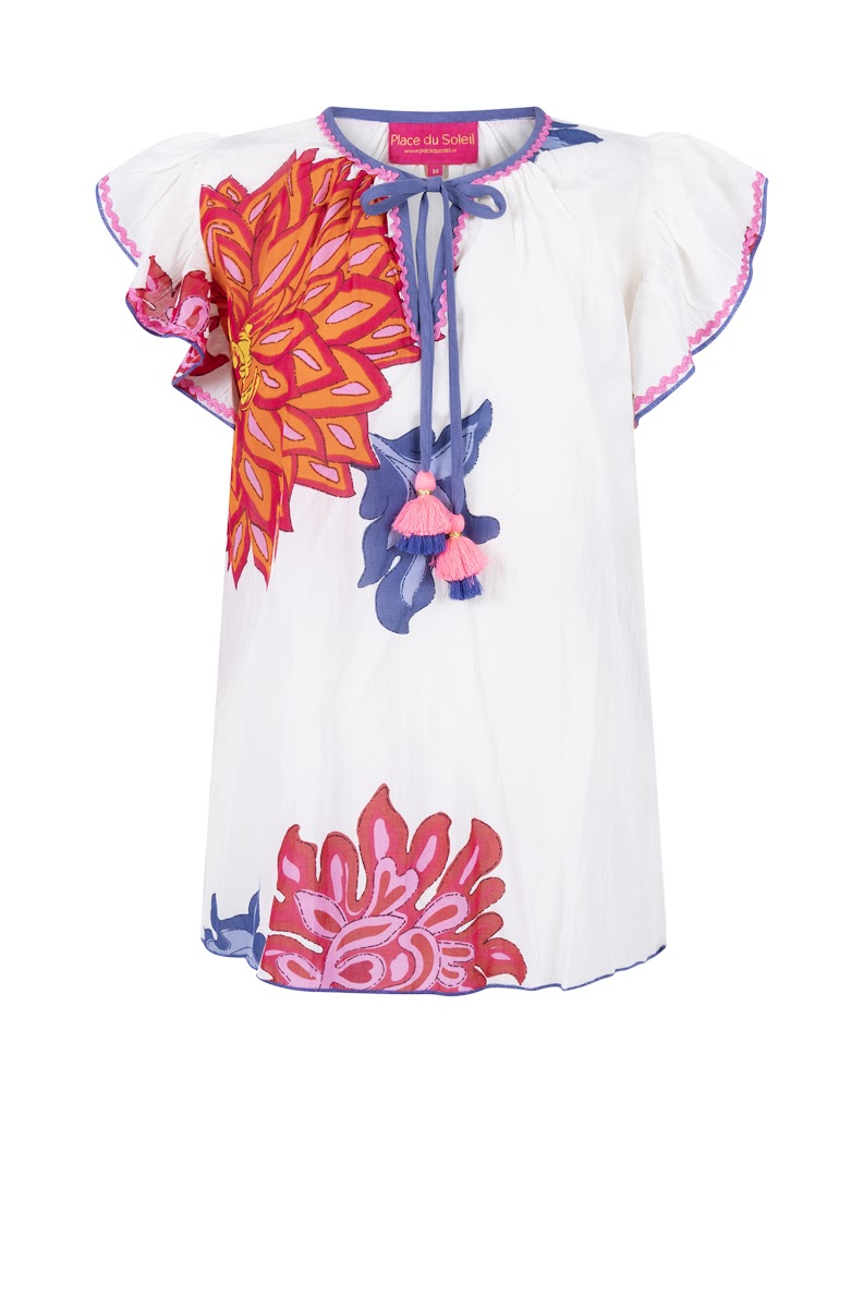 Place Du Soleil S26443 White Top with Orange/Pink Flowers