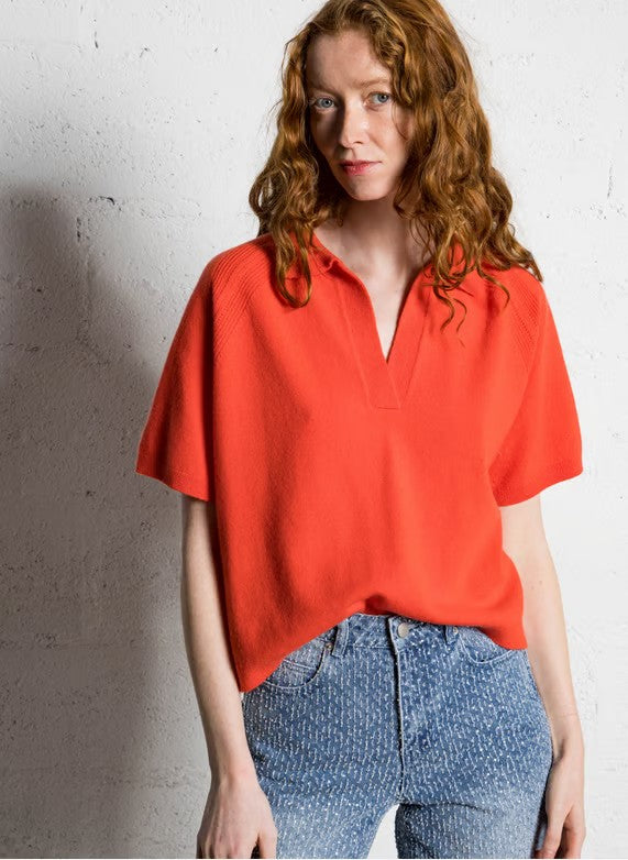 Suncoo Privaro Fine Knit Polo Jumper - Orange or White