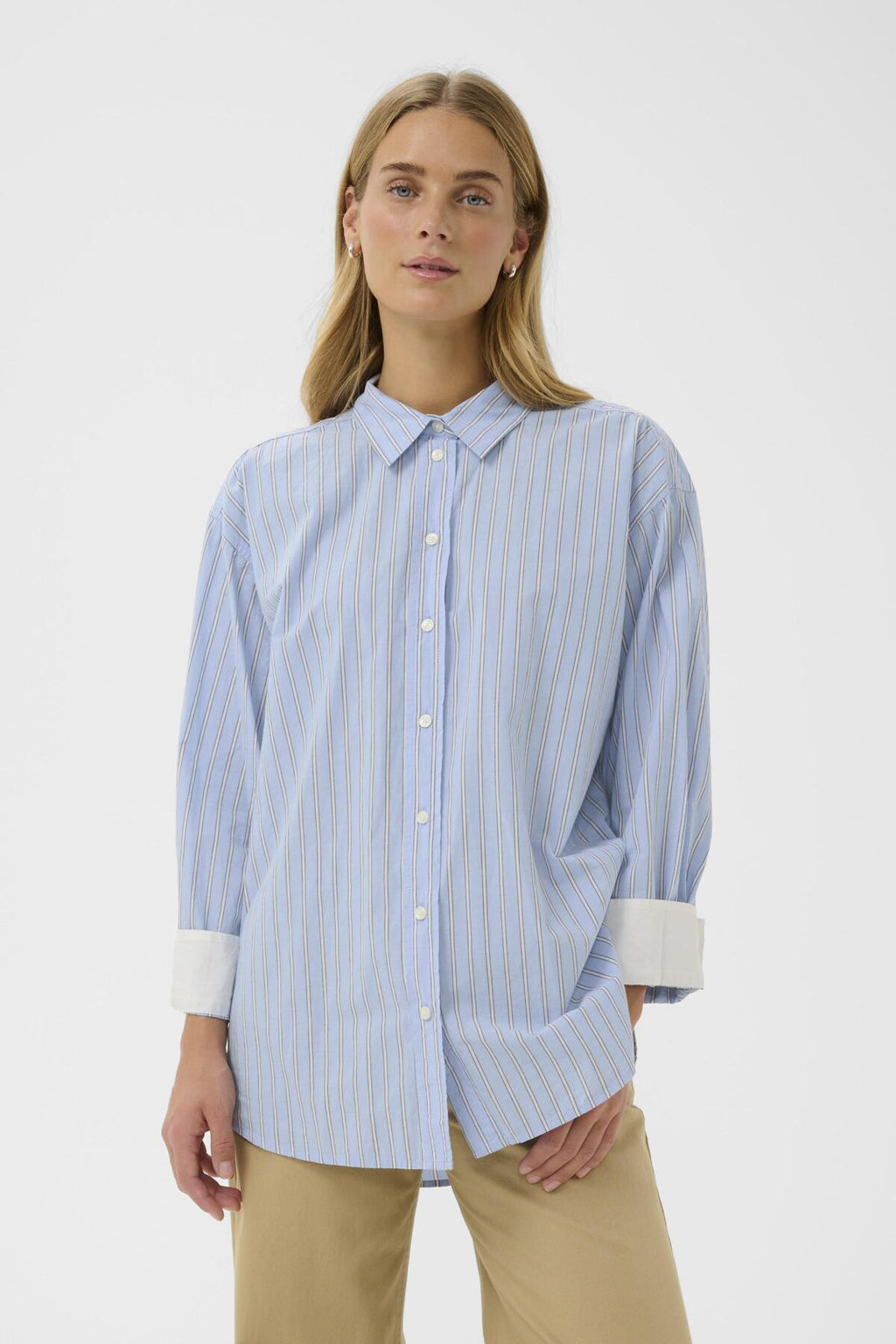 Part Two Savanna Pale Blue & White Striped Cotton Shirt