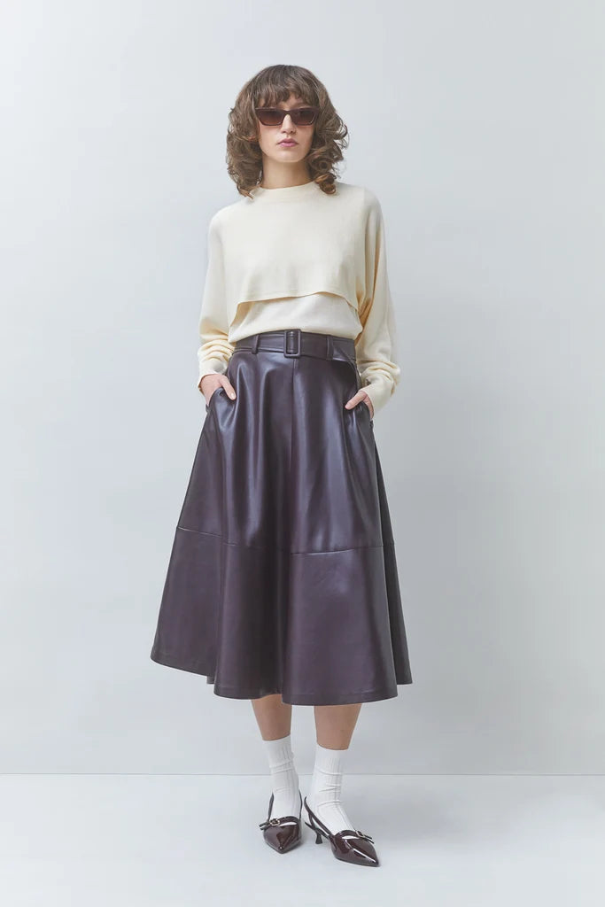 Suncoo Fleur Faux Leather Skirt - Prune