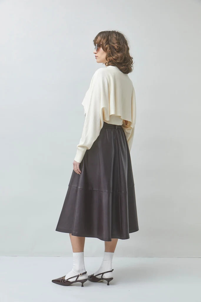Suncoo Fleur Faux Leather Skirt - Prune