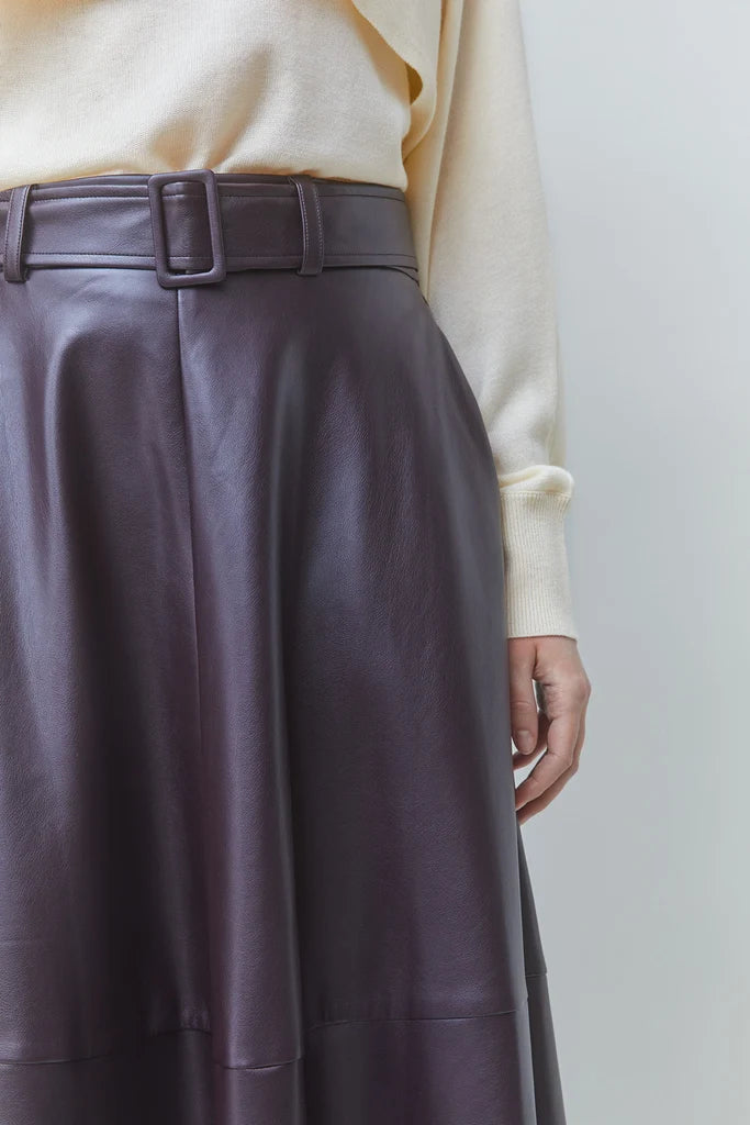 Suncoo Fleur Faux Leather Skirt - Prune
