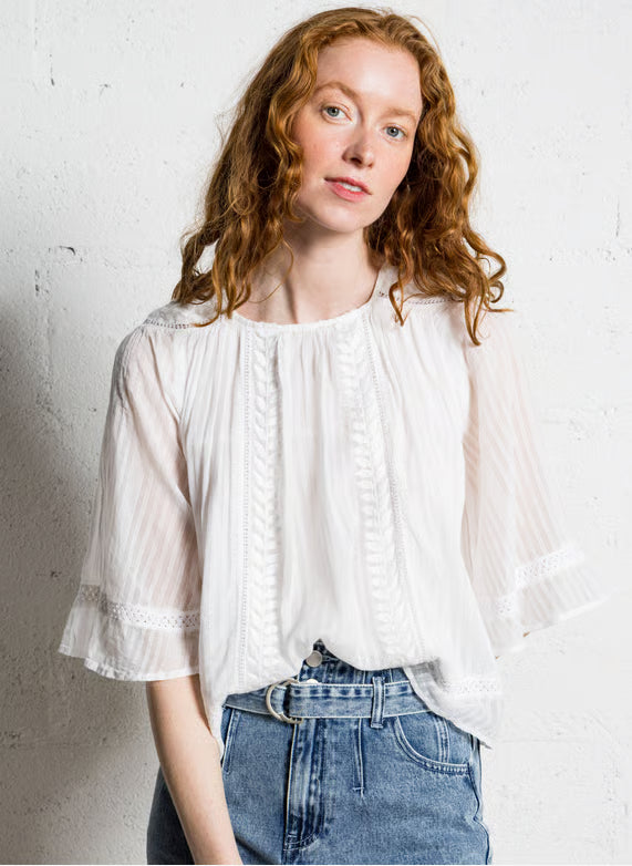 Suncoo Laurynn White Embroidered Cotton Blouse