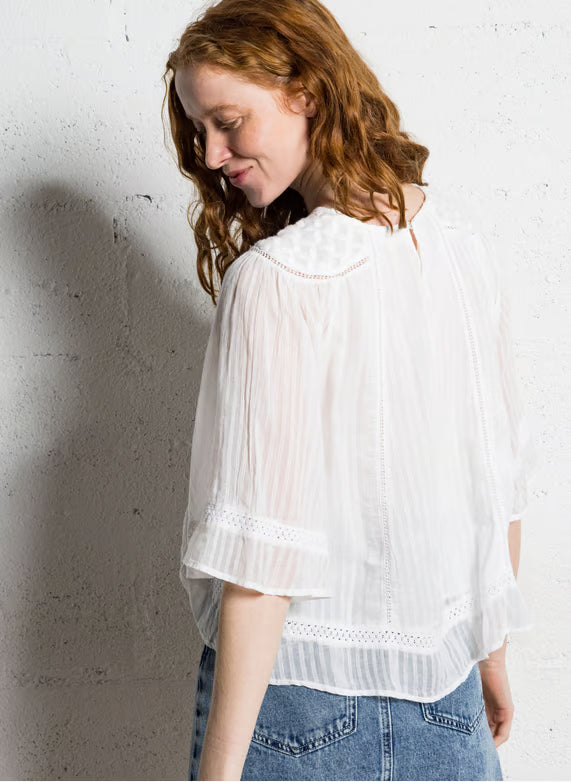 Suncoo Laurynn White Embroidered Cotton Blouse