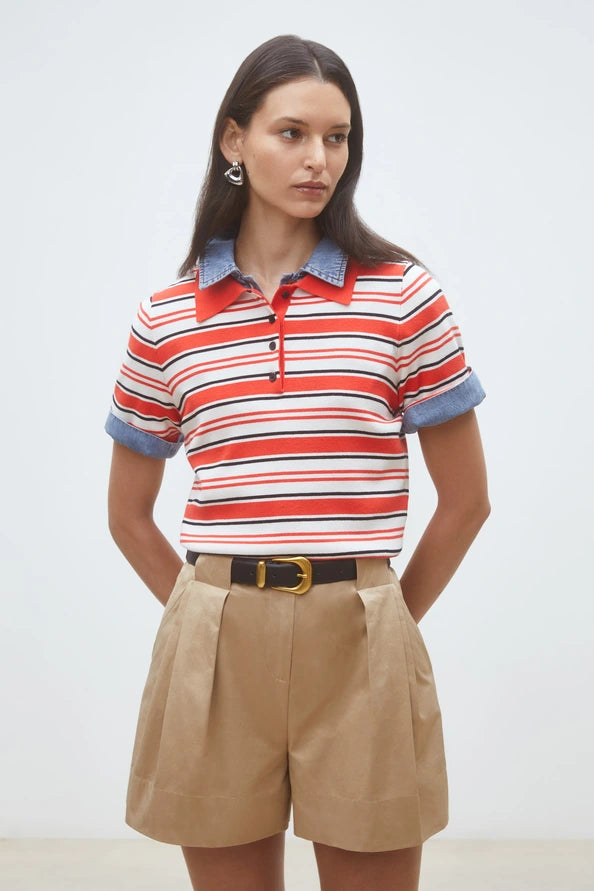 Suncoo Paillis Red Striped Knitted short sleeved jumper