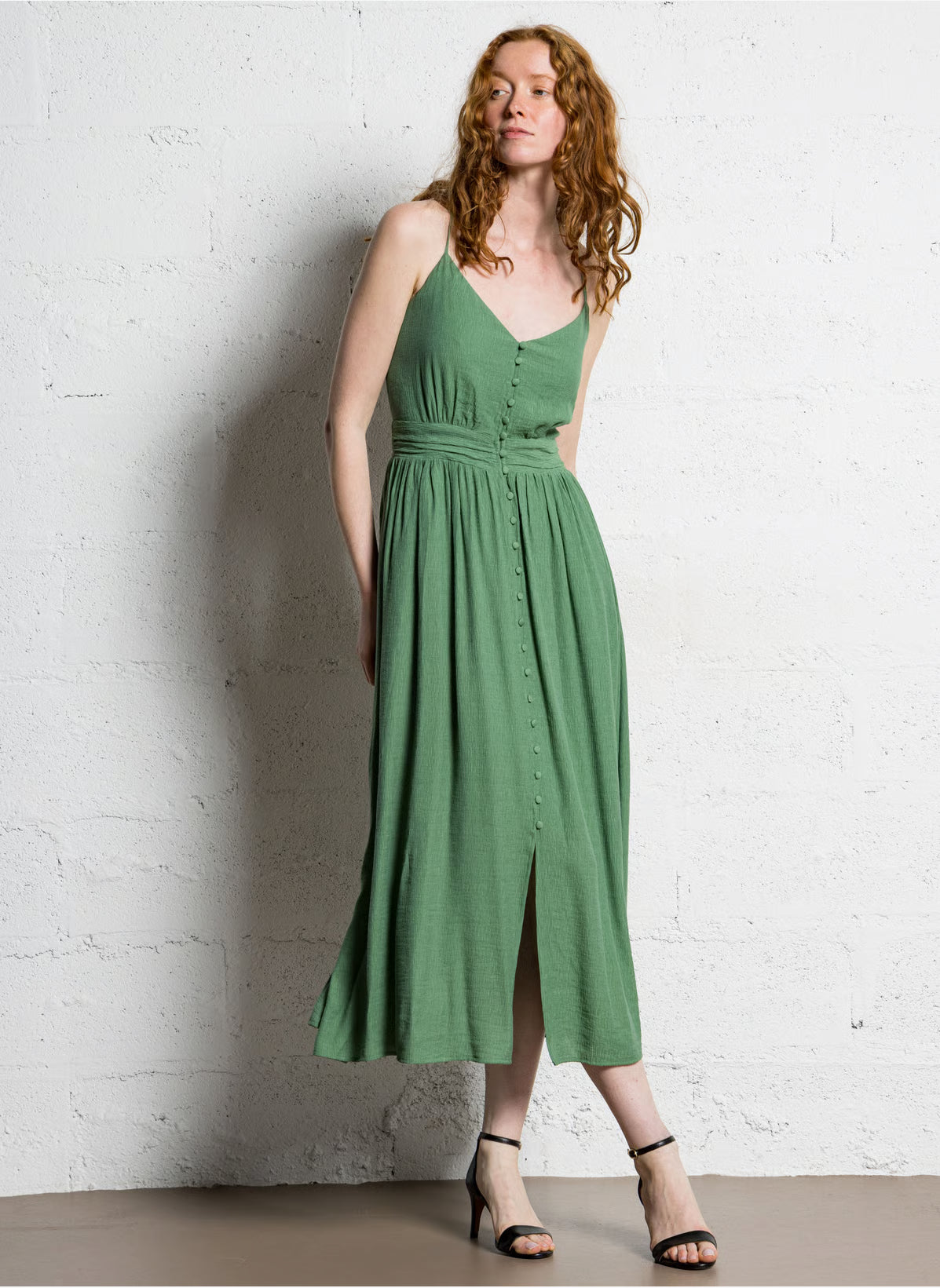 Suncoo Crest Green Midi Dress