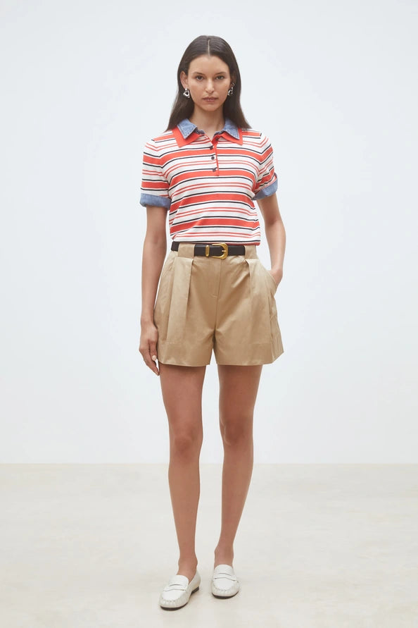 Suncoo Paillis Red Striped Knitted short sleeved jumper