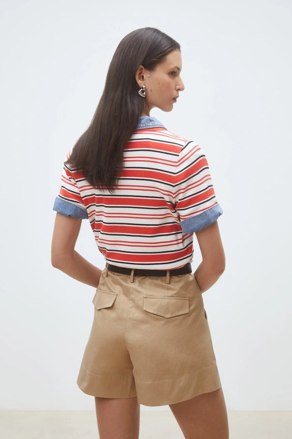 Suncoo Paillis Red Striped Knitted short sleeved jumper