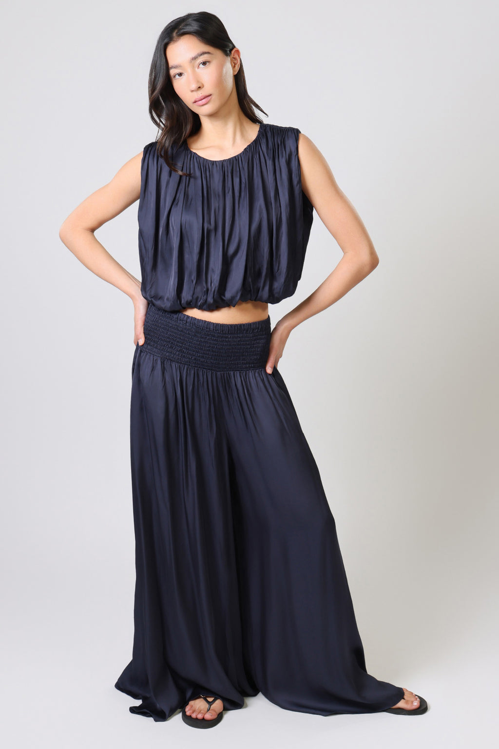 Traffic People Any Moment Now Aurora Blouse – Navy Printed Statement Top