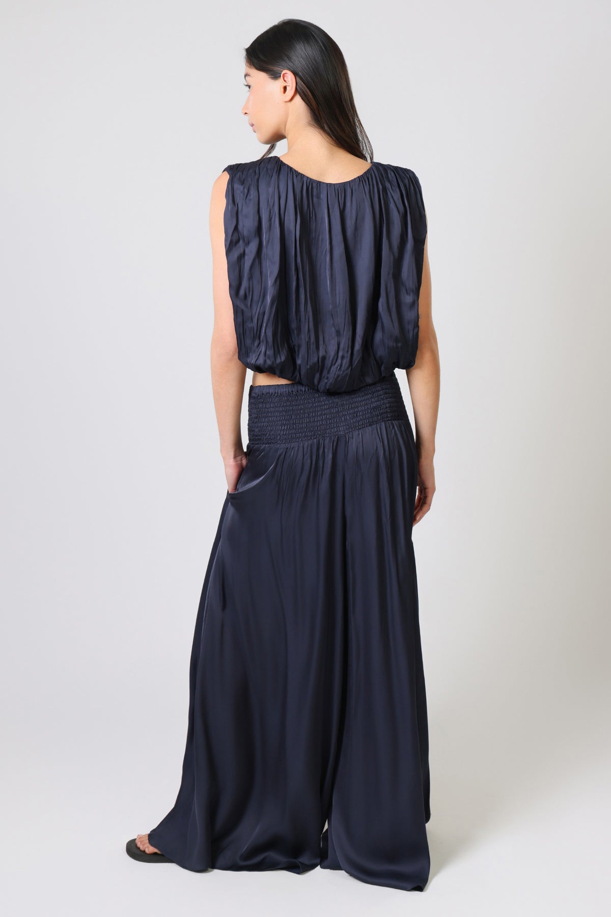 Traffic People Any Moment Now Aurora Blouse – Navy Printed Statement Top