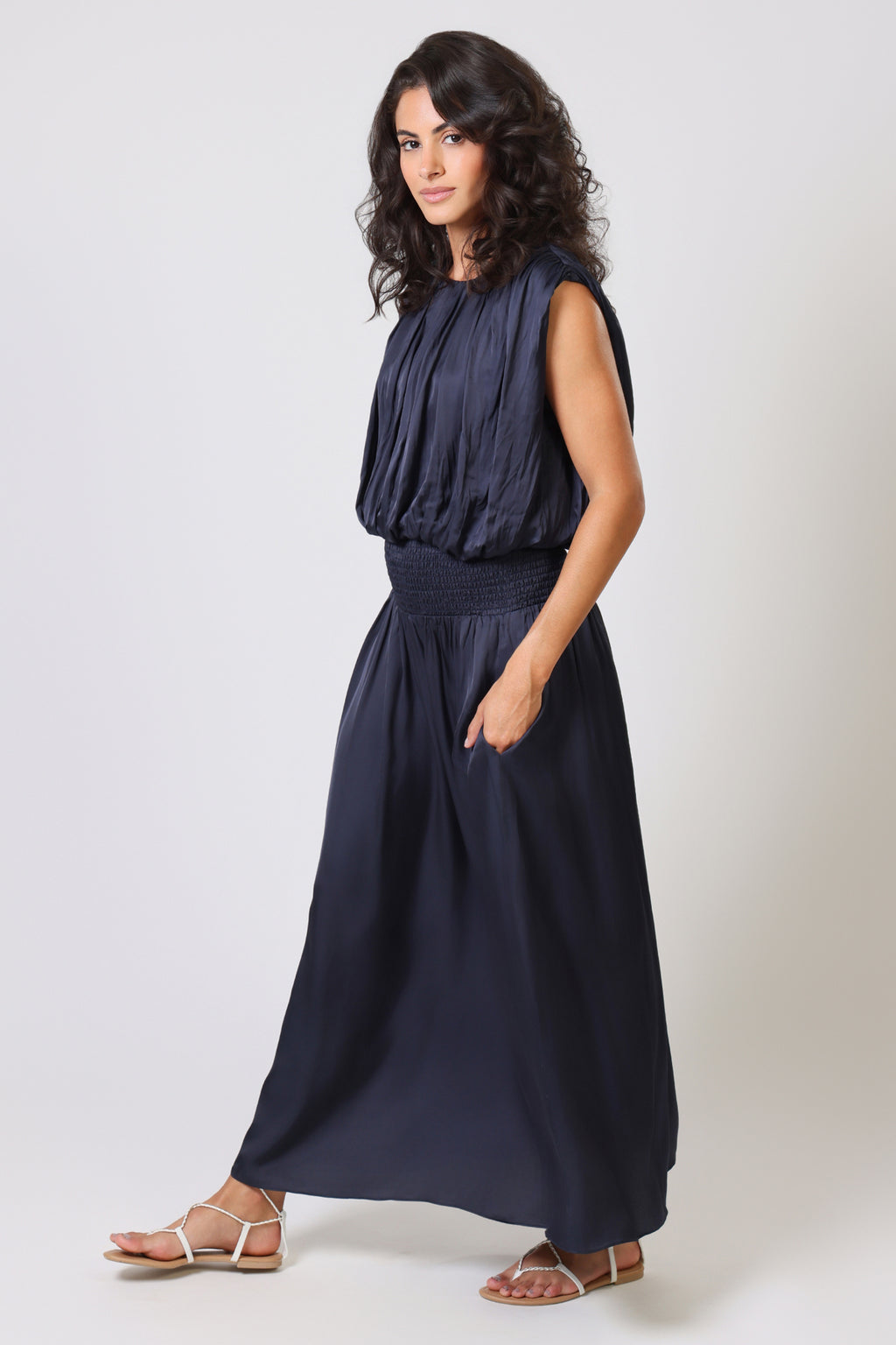 Traffic People Any Moment Now Aurora Blouse – Navy Printed Statement Top