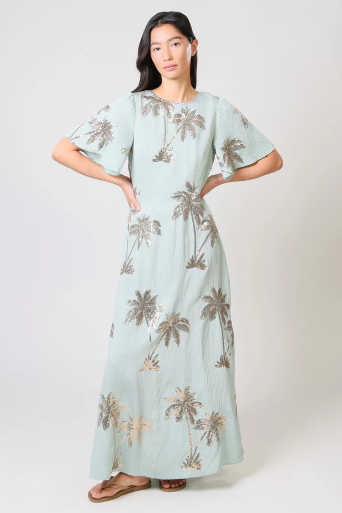 Traffic People Palms of Gold Rene Dress – Blue Palm Print Maxi Dress