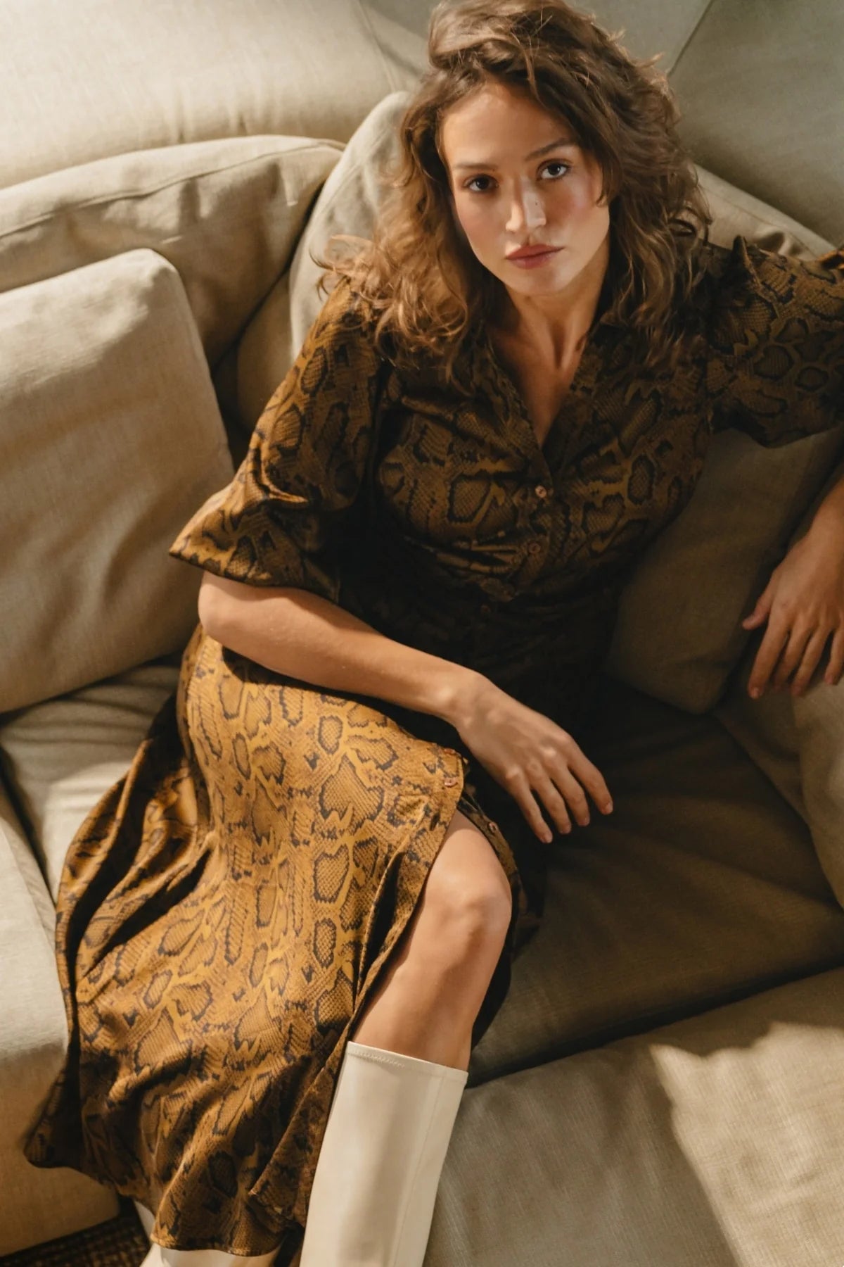Traffic People  Frida Dress - Snake Brown