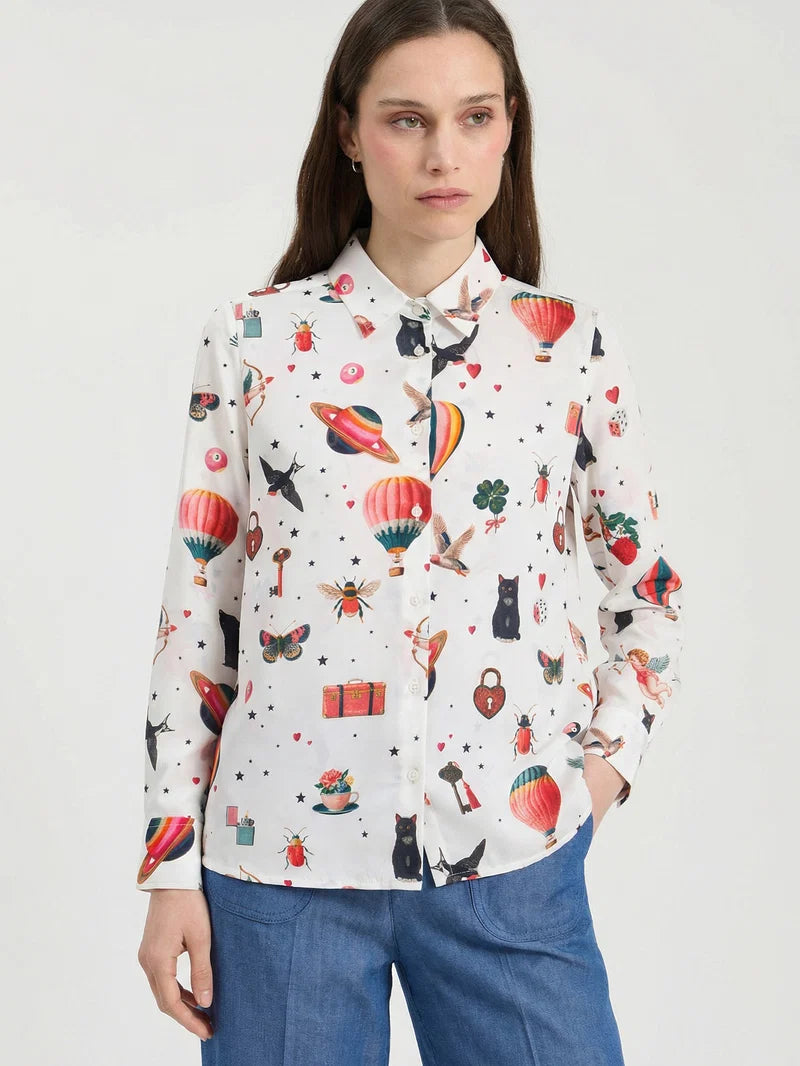 Vilagallo Isa Silk Shirt - White/Multi