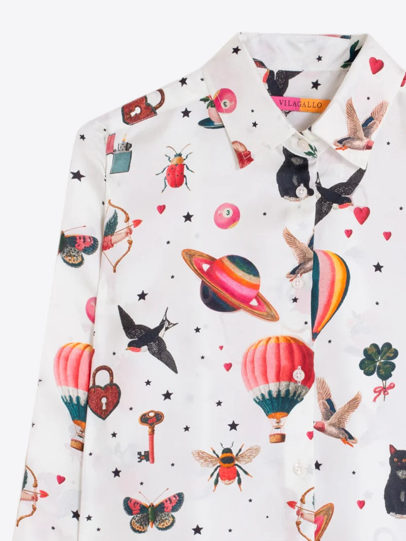 Vilagallo Isa Silk Shirt - White/Multi