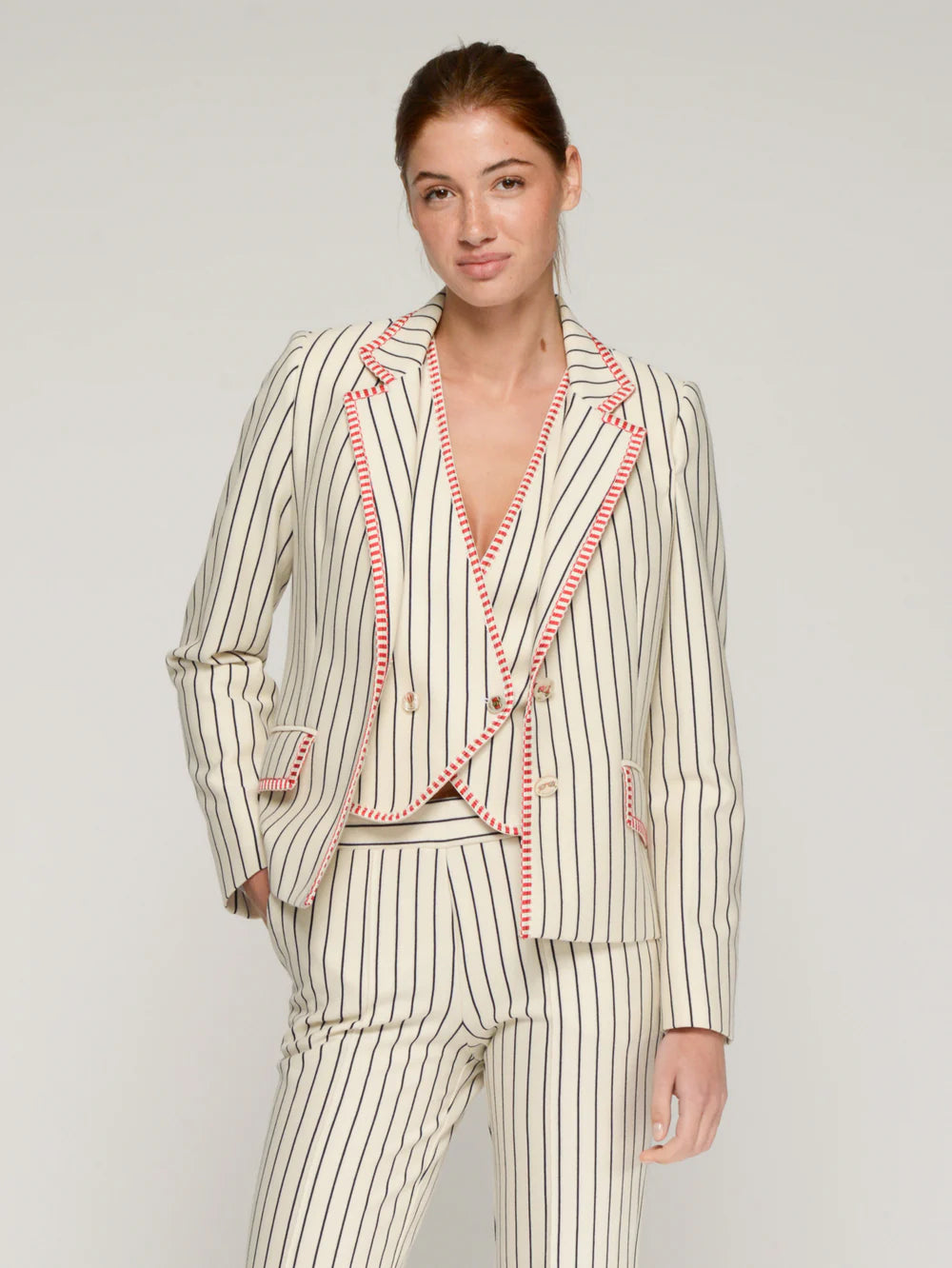 Vilagallo Navy Striped Blazer with Red Trim