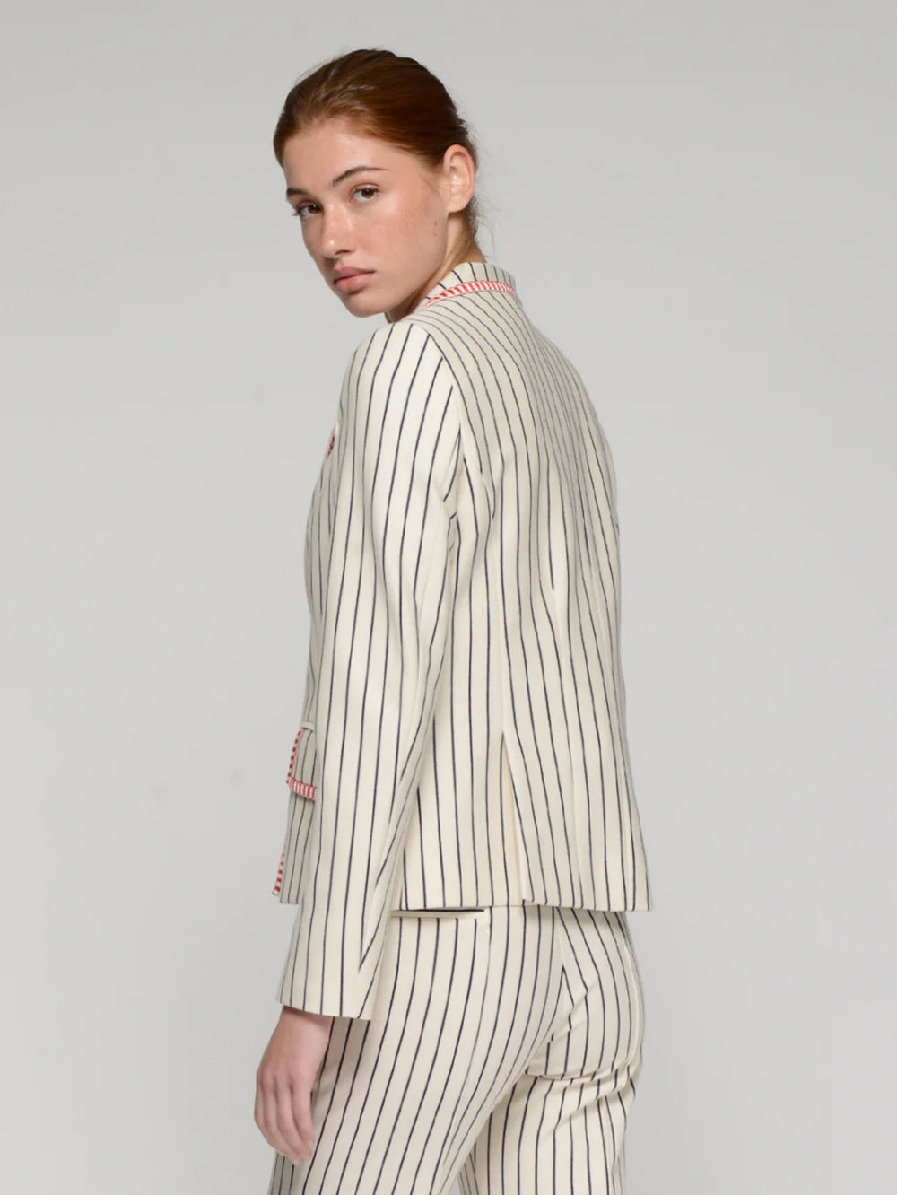 Vilagallo Navy Striped Blazer with Red Trim