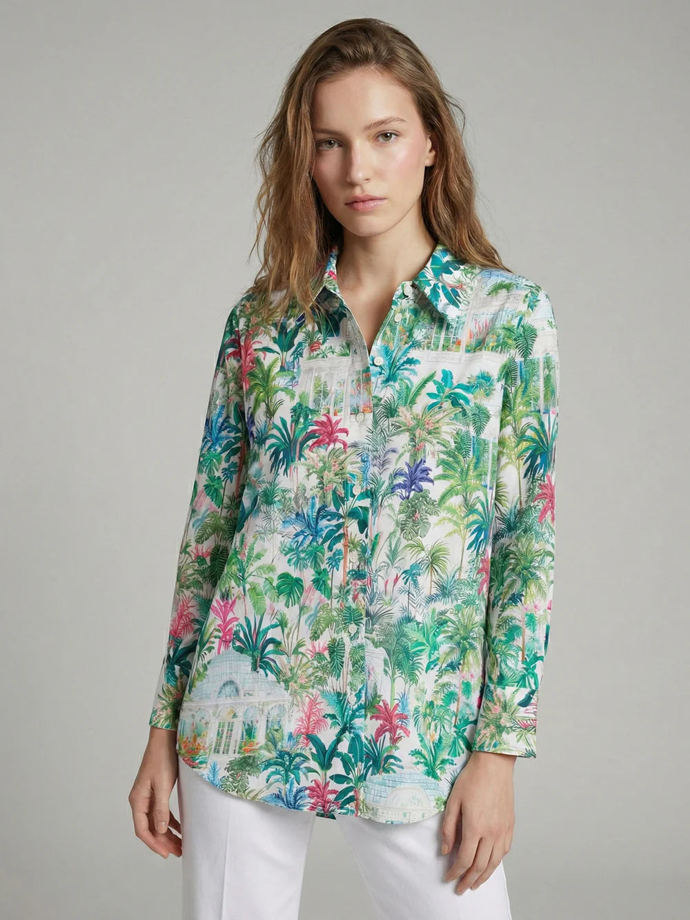 Vilagallo Tropical Green Print Cotton Shirt