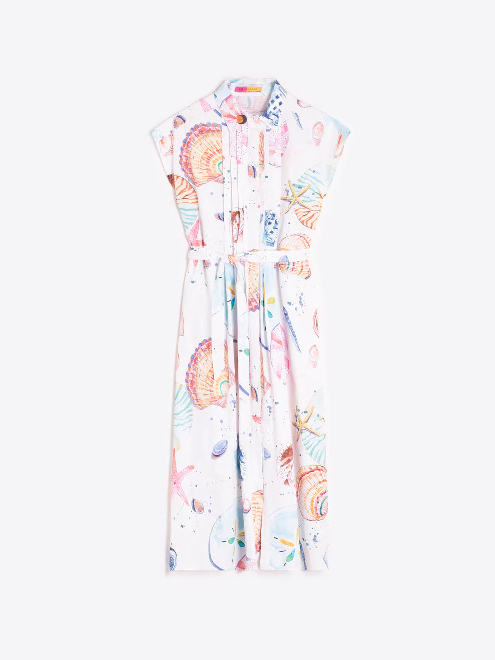Vilagallo White Shell Print Midi Dress