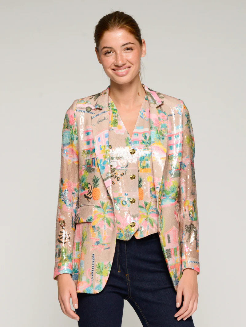 Vilagallo Multicoloured Printed Sequin Blazer