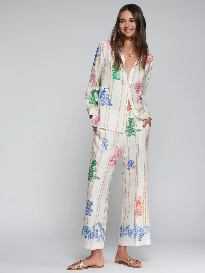 Vilagallo Tropical Print Bamboo wide leg Trouser