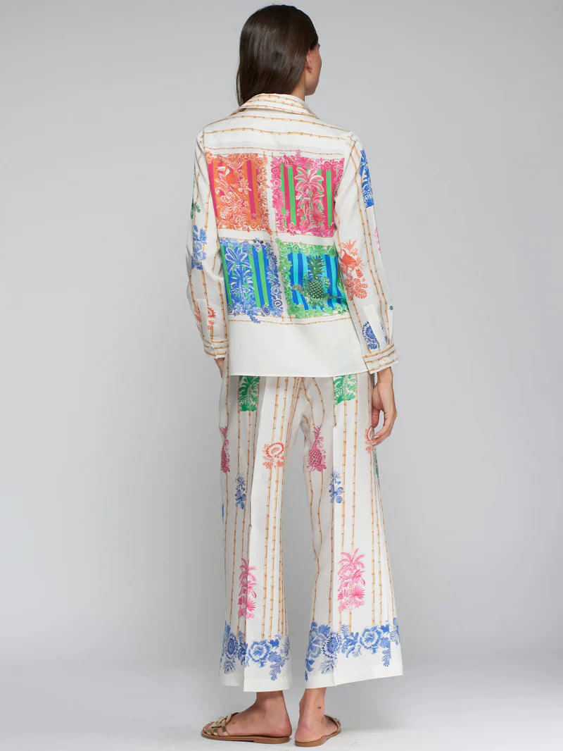 Vilagallo Tropical Print Bamboo wide leg Trouser