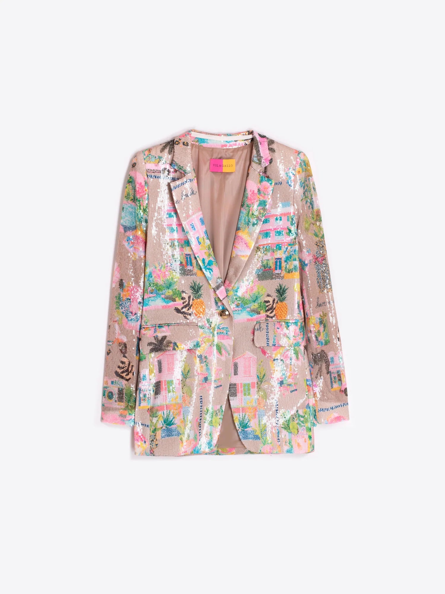 Vilagallo Multicoloured Printed Sequin Blazer
