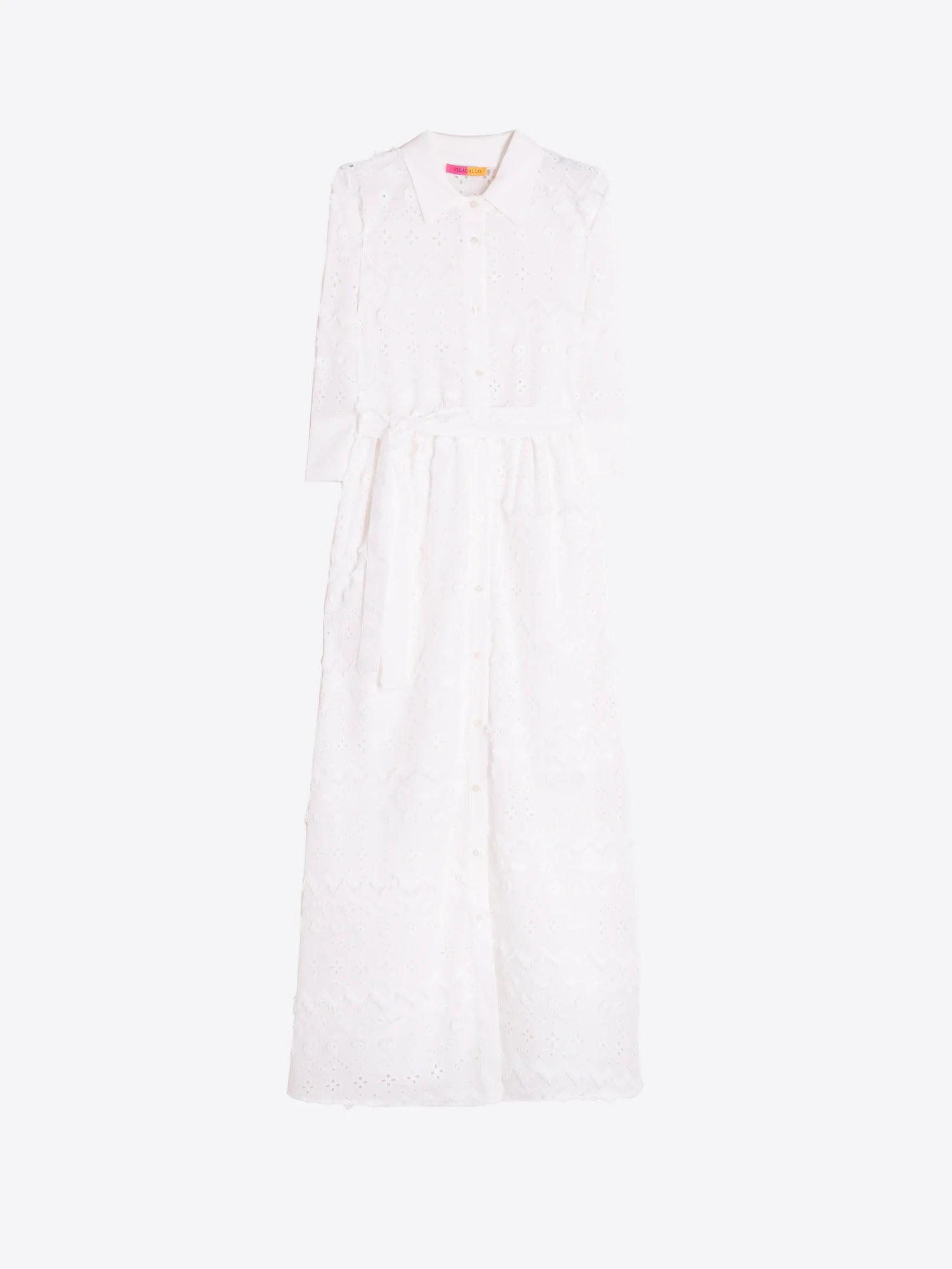Vilagallo White Embroidered Dress with Belt