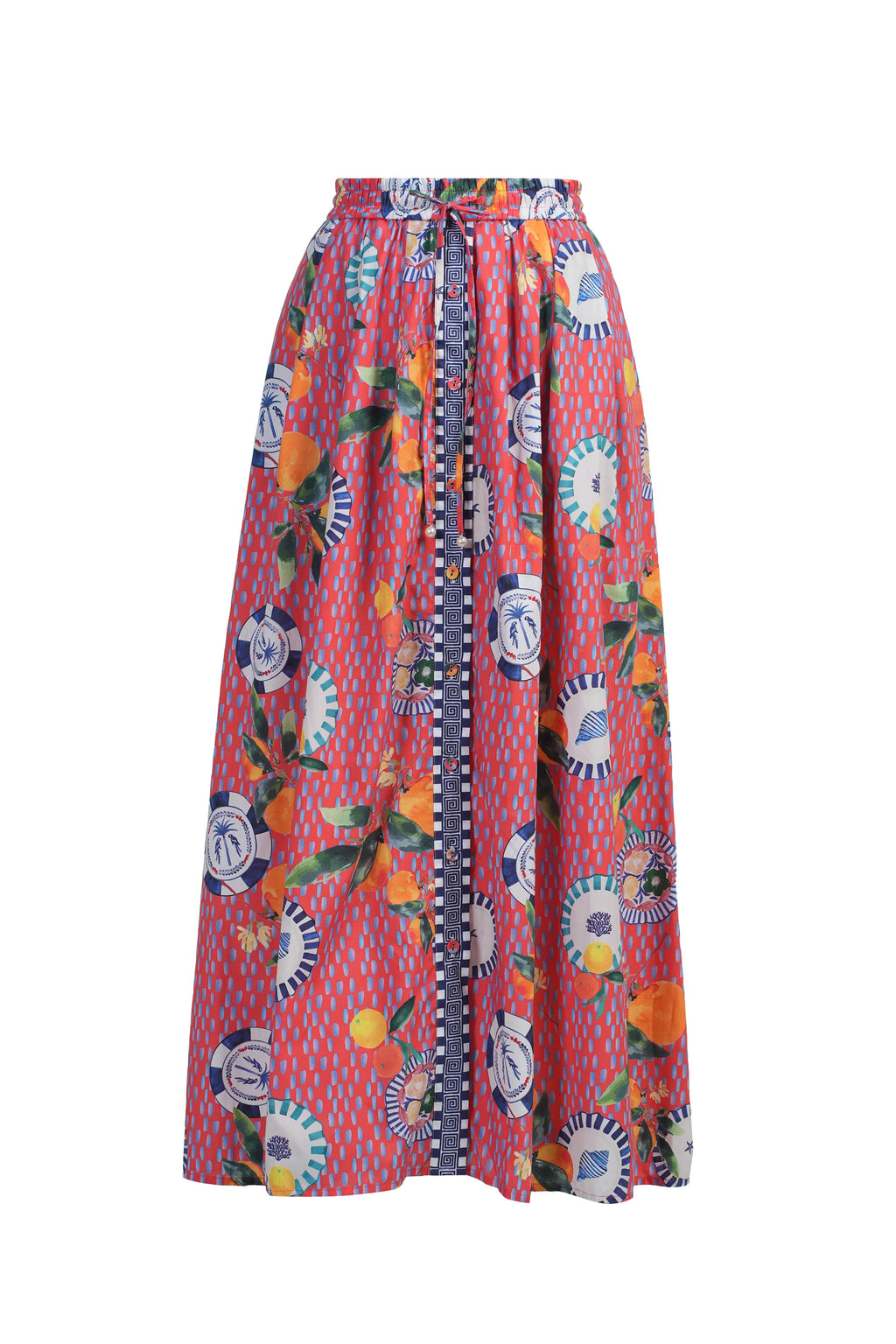 Emily Lovelock Bernie Printed Skirt – White OR  Red/Orange Print