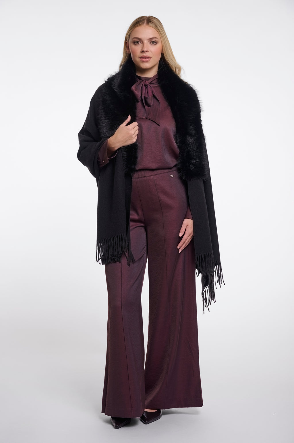 Rino & Pelle Wendy Cape with Faux-Fur Collar - Black or Coffee