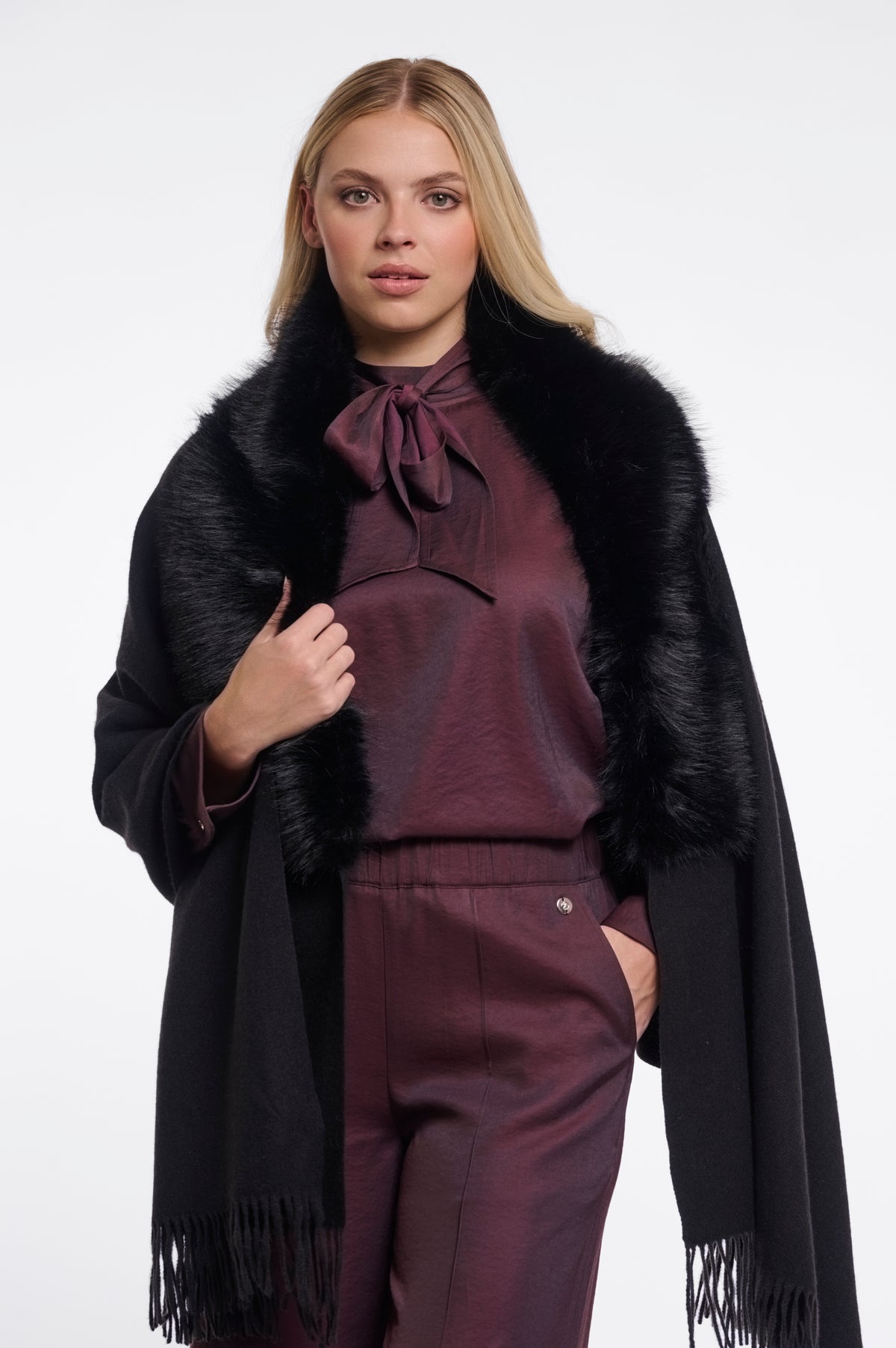 Rino & Pelle Wendy Cape with Faux-Fur Collar - Black or Coffee