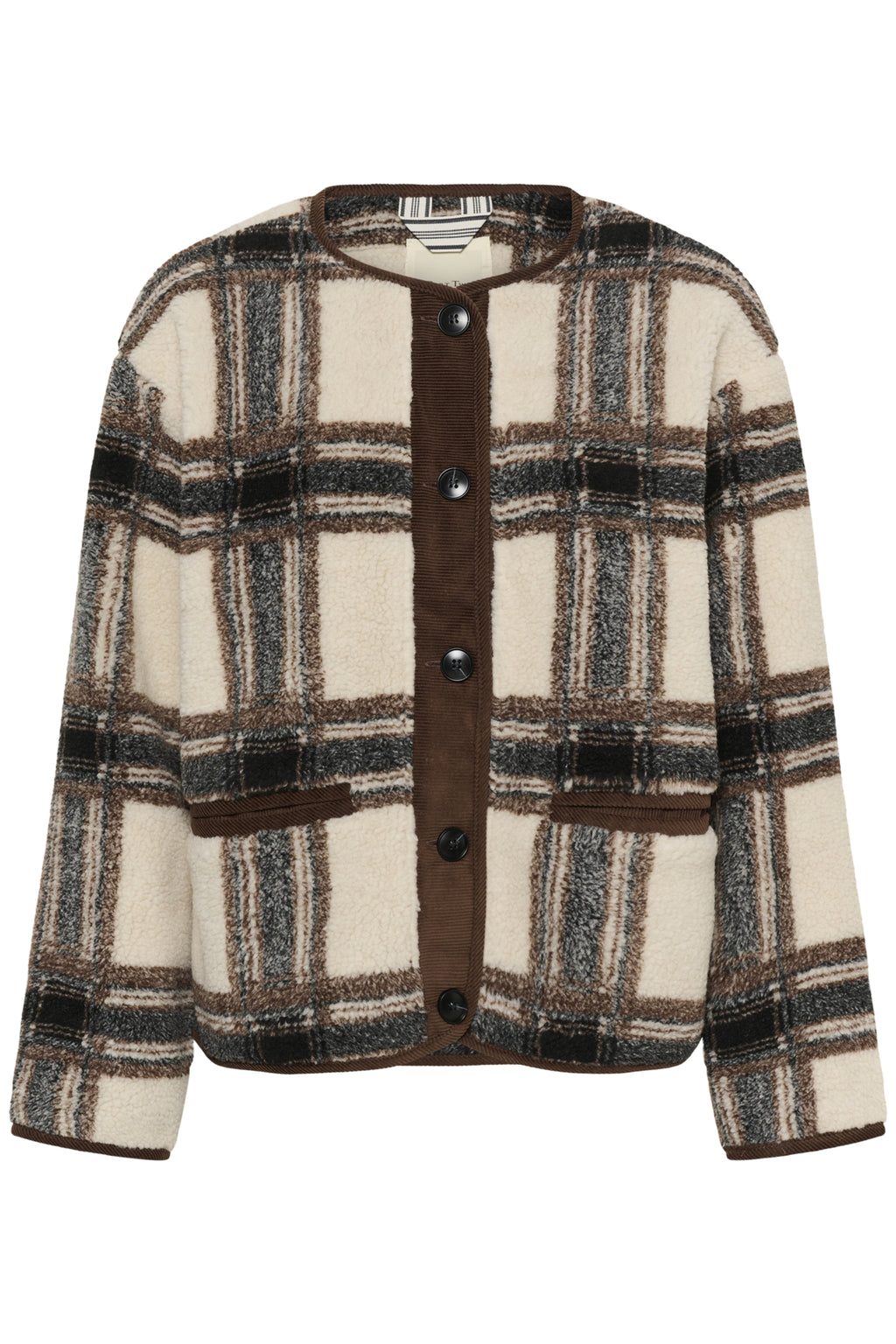 Part Two Ysabell Check Jacket – Soft Cream & Brown Textured Button Jacket