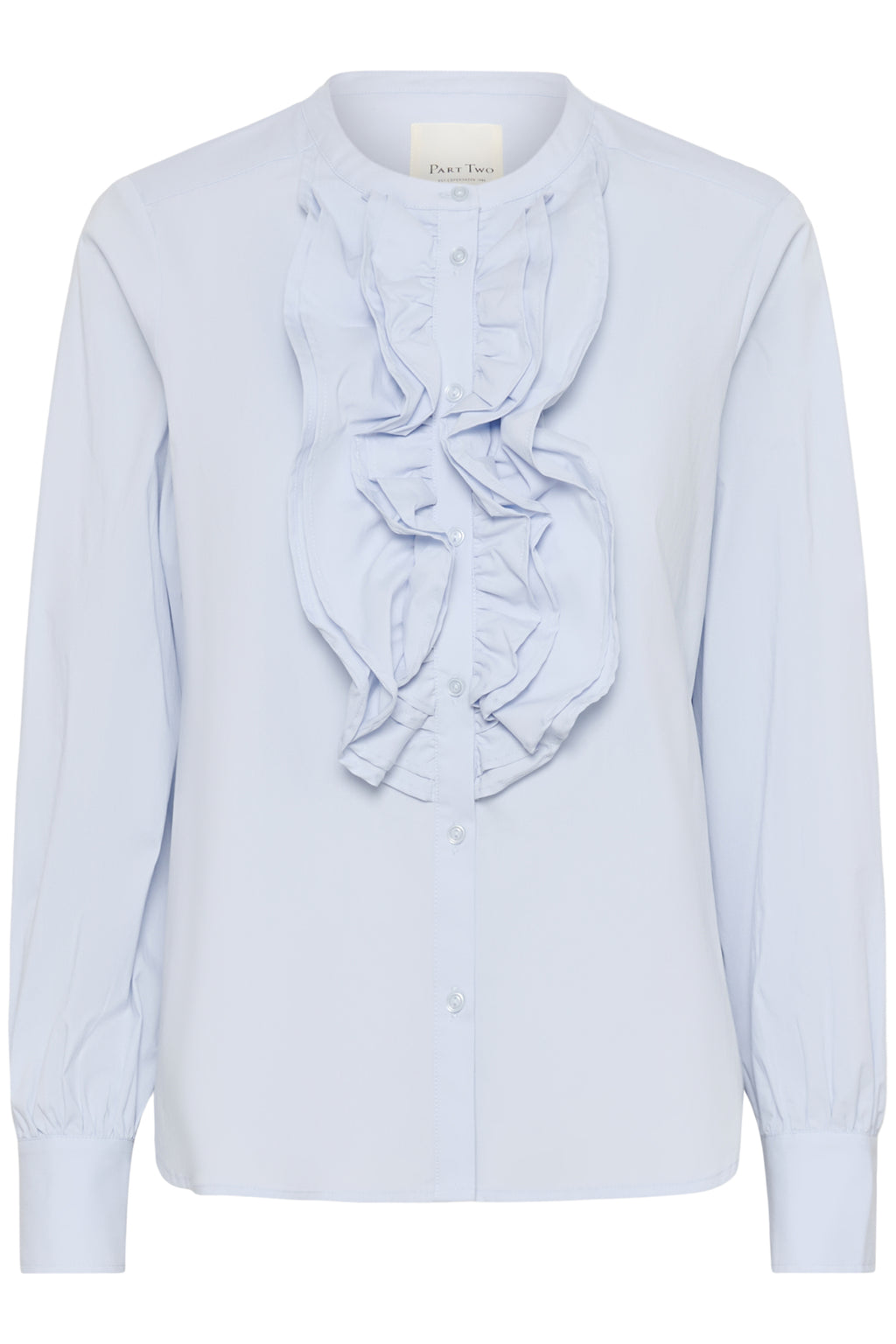 Part Two Zainas Ruffle Shirt – Pale Blue Feminine Cotton Blouse