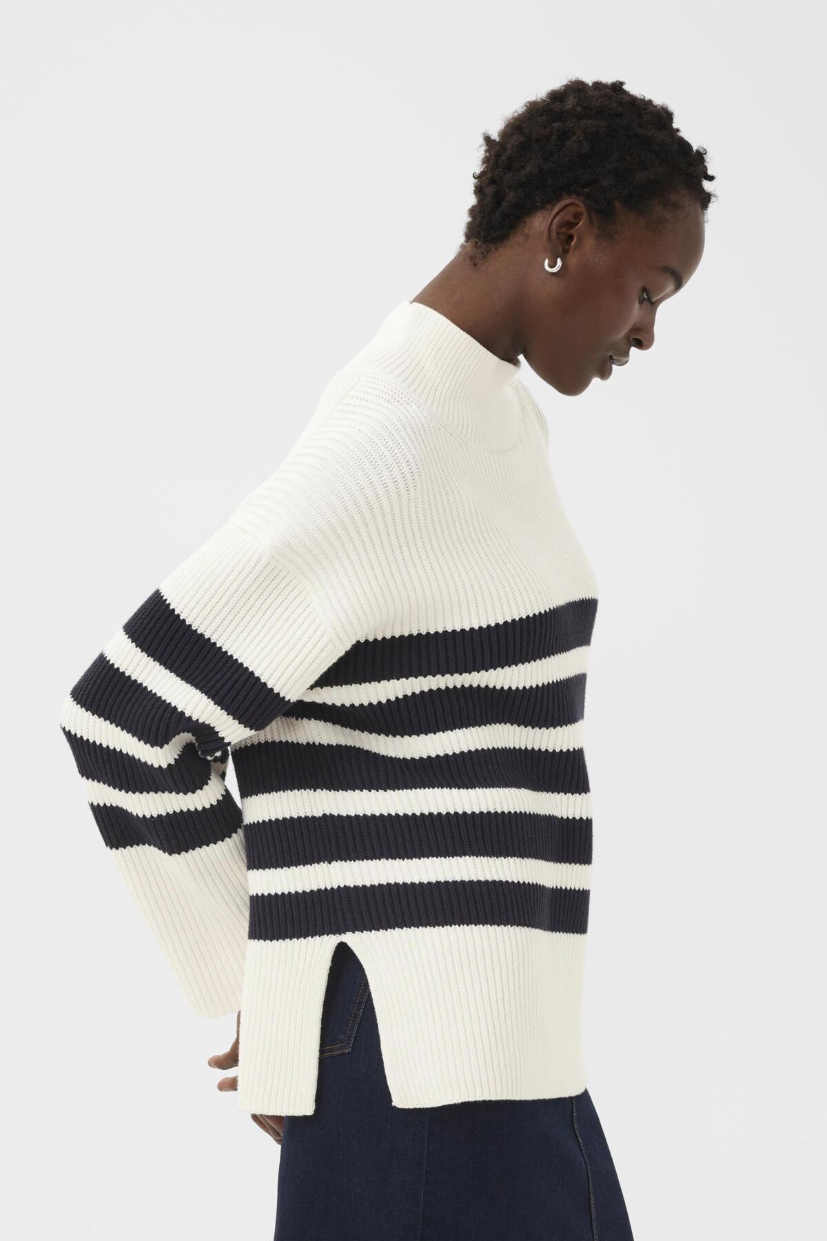 Part Two Ziya Navy & White Striped Cotton Jumper