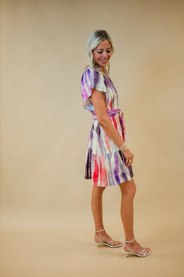 Suncoo Celena Mauve Rainbow Print Midi Dress