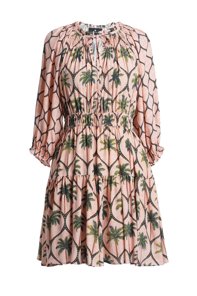 Emily Lovelock Eden Dress – Orange & Black Printed Midi Dress