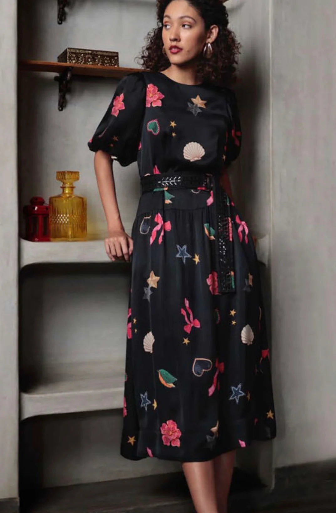 Emily Lovelock Christina Black Satin Dress