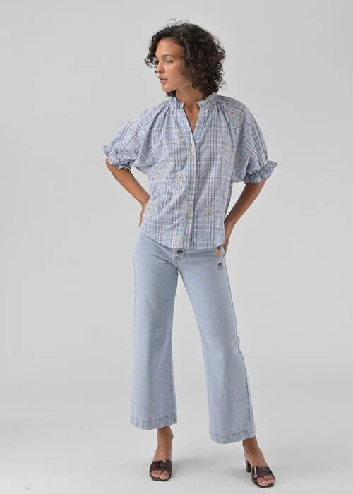 Orfeo Clery Short Sleeved Pale Blue Top