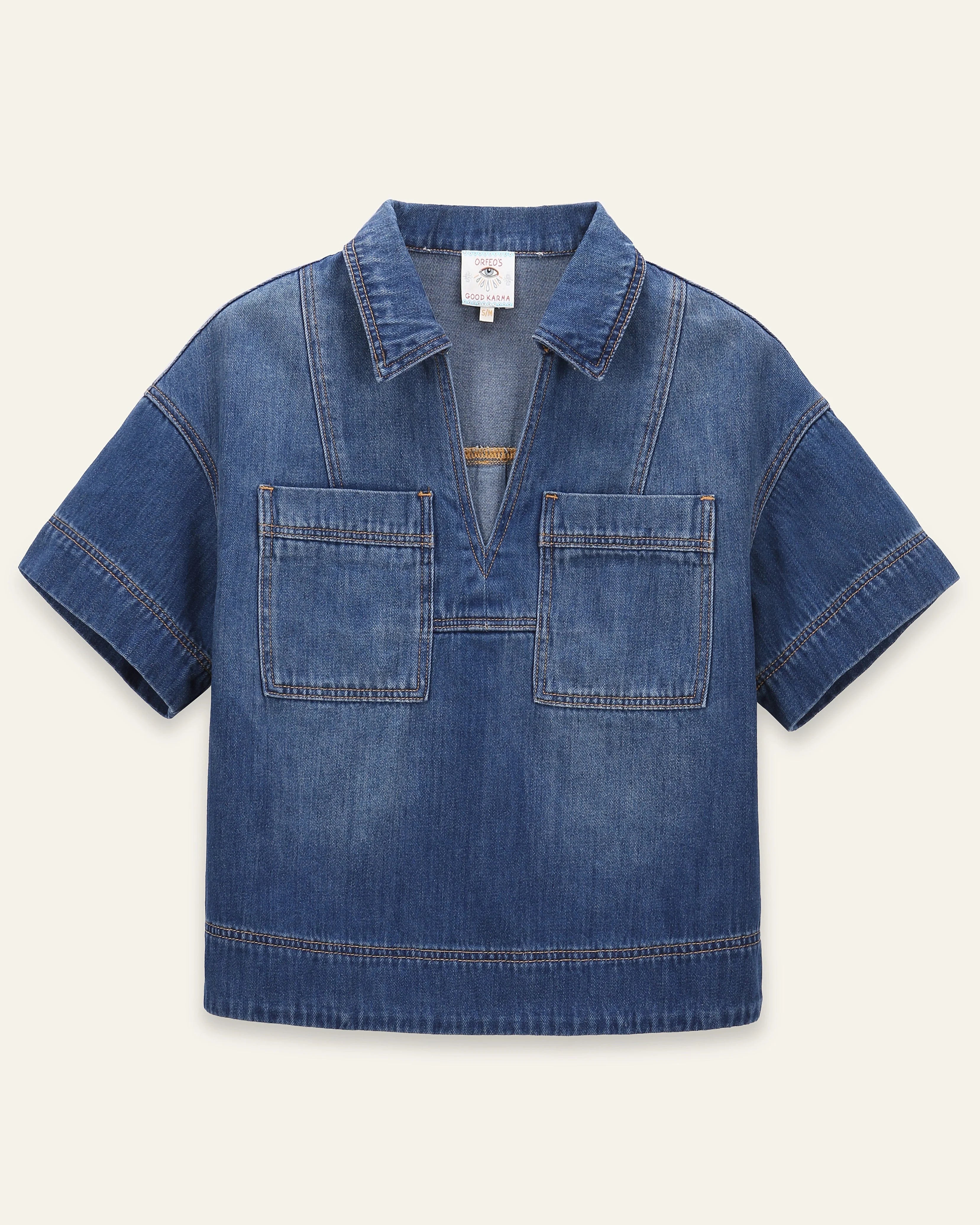 Orfeo Lyne Denim Short Sleeve Top