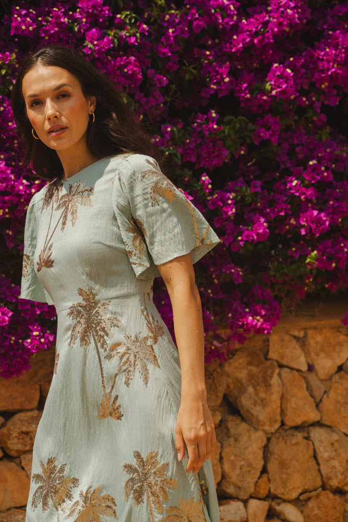 Traffic People Palms of Gold Rene Dress – Blue Palm Print Maxi Dress