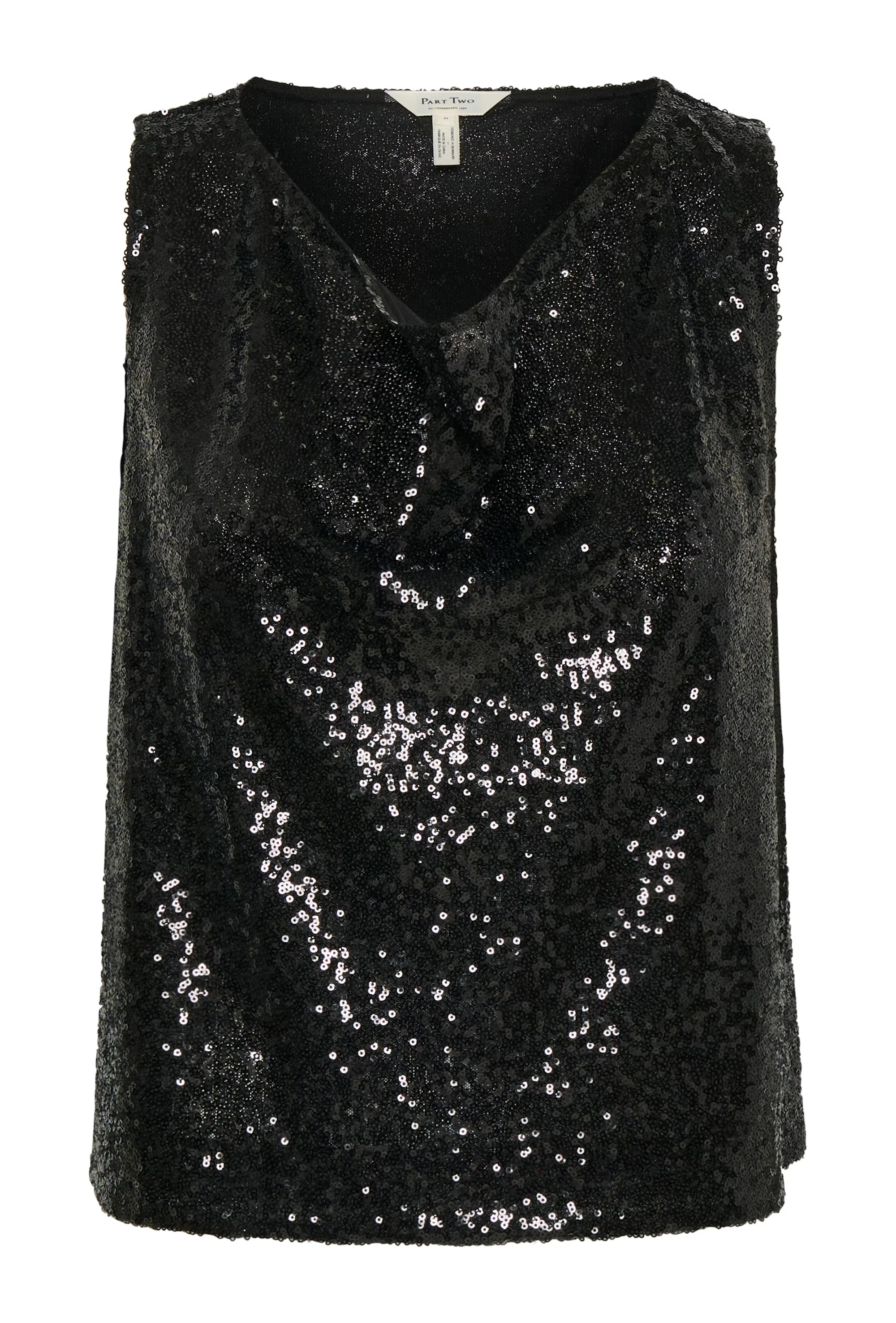 Part Two Black Sequinned cowl neck Vest Top