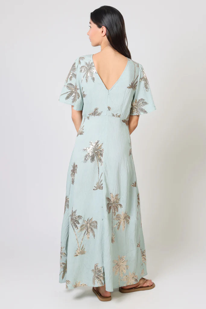 Traffic People Palms of Gold Rene Dress – Blue Palm Print Maxi Dress